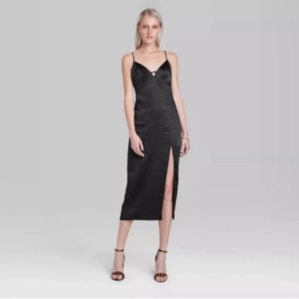 Wild fable silky midi dress detailed cutout front exposed back with tie detail